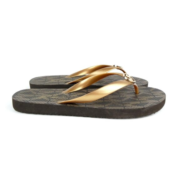 Michael Kors Brown Gold Flip Flops Size 8 - Picture 5 of 10